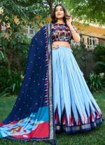 Tussar Silk Sky Blue Festival Wear Foil Print Readymade Lehenga Choli